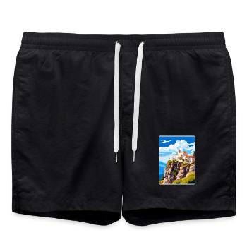 Kalambaka Grèce Affiche de voyage Peinture Souvenir WPA - Short de bain - noir - Devant - AI Model Male 185 light (185cm)