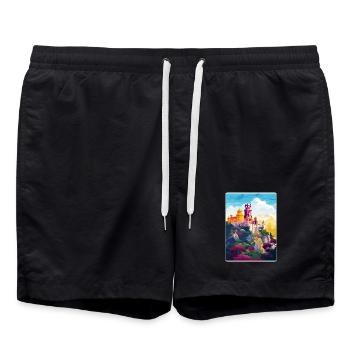 Sintra Portugal Affiche de voyage Peinture Souvenir WPA - Short de bain - noir - Devant - AI Model Male 185 light (185cm)