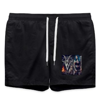 Metal Hell Männliche Ziege und Katze - Badeshorts - Schwarz - Vorne - AI Model Male 185 light (185cm)