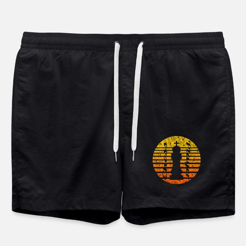 Chess Motif with King - Swim Trunks - black