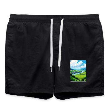 Moselle Valley Germany Travel Poster Souvenir WPA - Swim Trunks - black - Front - AI Model Male 185 light (185cm)