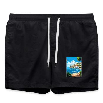 Porto Heli Griechenland Reise Poster Souvenir Farbe WPA - Badeshorts - Schwarz - Vorne - AI Model Male 185 light (185cm)