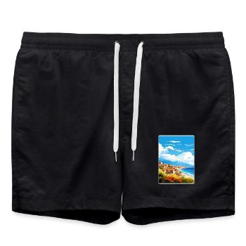 Kalamata Griechenland Reise Poster Souvenir Farbe WPA - Badeshorts - Schwarz - Vorne - AI Model Male 185 light (185cm)