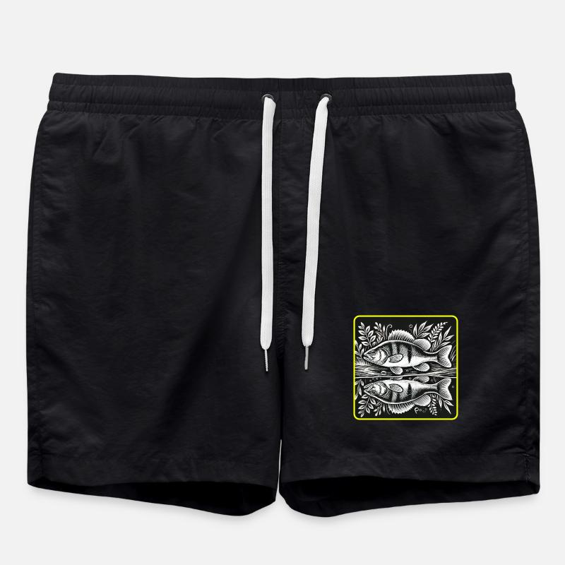 Barsch Angler Silhouette Design - Badeshorts - Schwarz