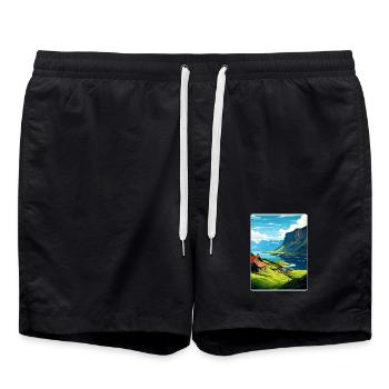 The Fjords Norway Norwegian Mountains Scandinavian - Swim Trunks - black - Front - AI Model Male 185 light (185cm)