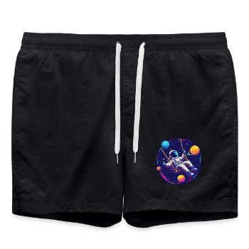Astronaut mit Schaukel im Weltall - Badeshorts - Schwarz - Vorne - AI Model Male 185 light (185cm)