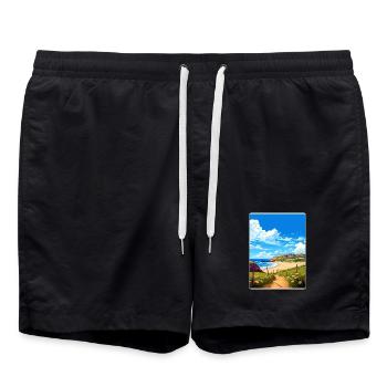 Holywell Bay Cornwall England Travel Poster Card - Swim Trunks - black - Front - AI Model Male 185 light (185cm)