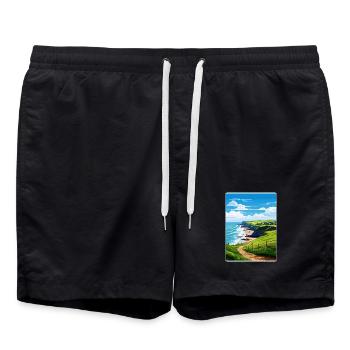 Crackington Haven Cornwall England Travel Poster - Swim Trunks - black - Front - AI Model Male 185 light (185cm)