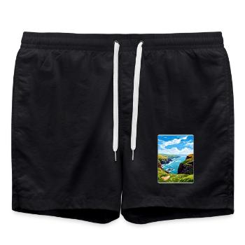 Boscastle Cornwall England Travel Poster Souvenir - Swim Trunks - black - Front - AI Model Male 185 light (185cm)