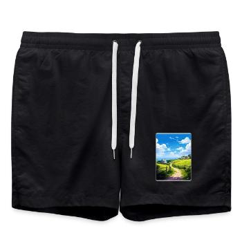 Lamorna Cornwall England Travel Poster Souvenir - Swim Trunks - black - Front - AI Model Male 185 light (185cm)