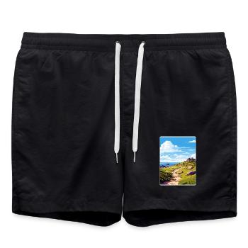 Lands End Cornwall England Travel Poster Souvenir - Swim Trunks - black - Front - AI Model Male 185 light (185cm)