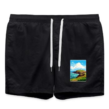Godrevy Point Angleterre Affiche de voyage Souvenir WPA - Short de bain - noir - Devant - AI Model Male 185 light (185cm)