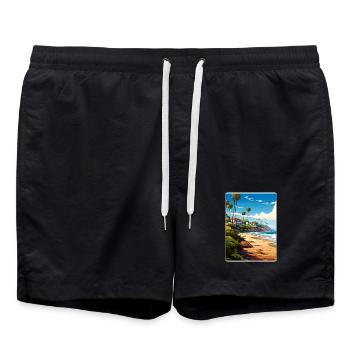 Malibu Kalifornien Reise Poster Souvenir Farbe WPA - Badeshorts - Schwarz - Vorne - AI Model Male 185 light (185cm)