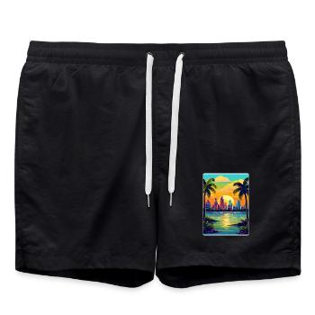 Miami Floride voyage affiche Souvenir peinture WPA - Short de bain - noir - Devant - AI Model Male 185 light (185cm)