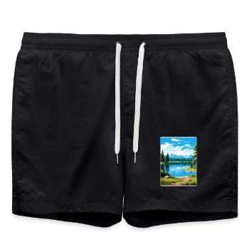 Big Bear Lake Kalifornien Reiseposter Souvenir - Badeshorts - Schwarz - Vorne - AI Model Male 185 light (185cm)