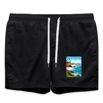Corona Del Mar Kalifornien Reiseposter Souvenir - Badeshorts - Schwarz - Vorne - AI Model Male 185 light (185cm)