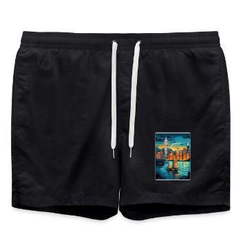 Hongkong China Reise Poster Souvenir Farbe WPA - Badeshorts - Schwarz - Vorne - AI Model Male 185 light (185cm)