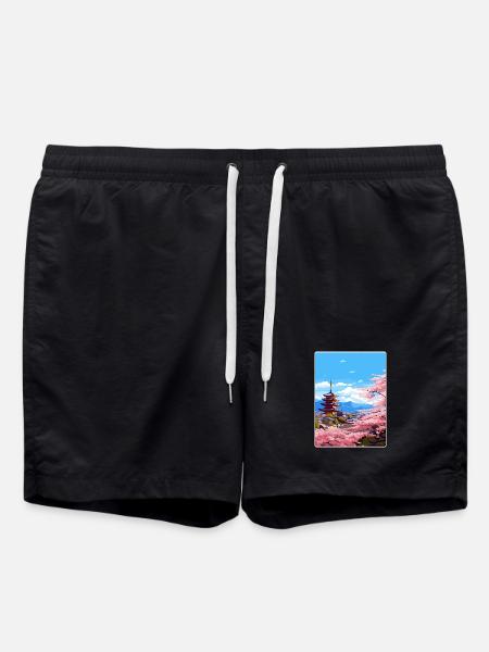 Kyoto Japan Travel Poster Souvenir Postcard Paint - Swim Trunks - black