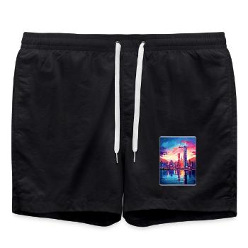 Hongkong China Reise Poster Souvenir Farbe WPA - Badeshorts - Schwarz - Vorne - AI Model Male 185 light (185cm)