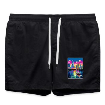 Bangkok Thailand Thai Reise Poster Souvenir WPA - Badeshorts - Schwarz - Vorne - AI Model Male 185 light (185cm)