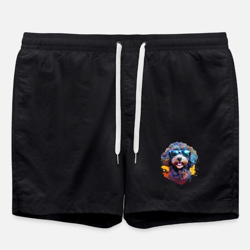 Kleinpudel mit Sonnenbrille - Badeshorts - Schwarz