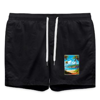 Dominikanische Republik Karibik Reise Posterkarte - Badeshorts - Schwarz - Vorne - AI Model Male 185 light (185cm)