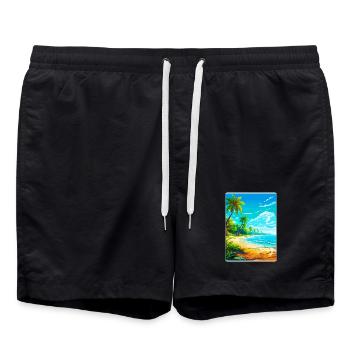 Bahamas Karibik Reise Poster Souvenir Farbe WPA - Badeshorts - Schwarz - Vorne - AI Model Male 185 light (185cm)