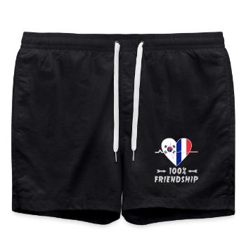 South Korea and France 100% friendship - Swim Trunks - black - Front - AI Model Male 185 light (185cm)