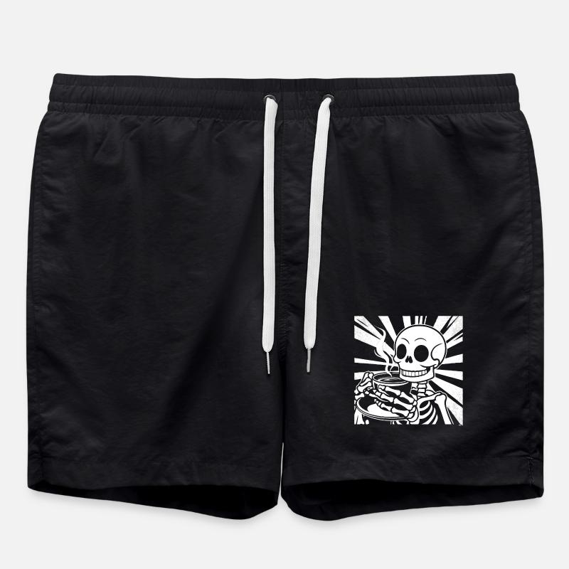 Skeleton drinking coffee - Swim Trunks - black