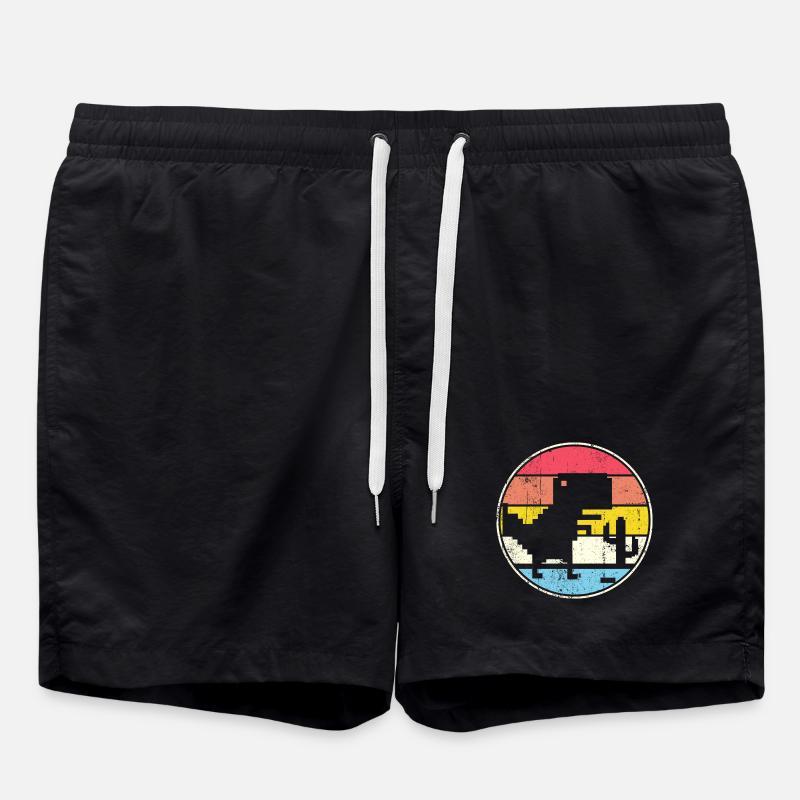 Pixel Sunset Circle with Silhouette - Swim Trunks - black