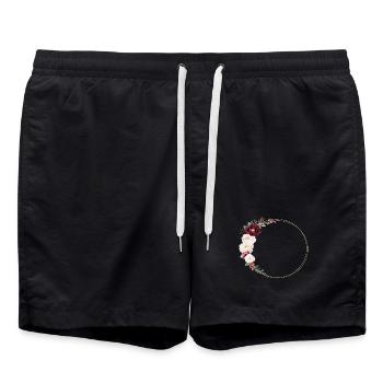 Burgundy, White, Pink, Flower Wreath, Personalizable - Swim Trunks - black - Front - AI Model Male 185 light (185cm)