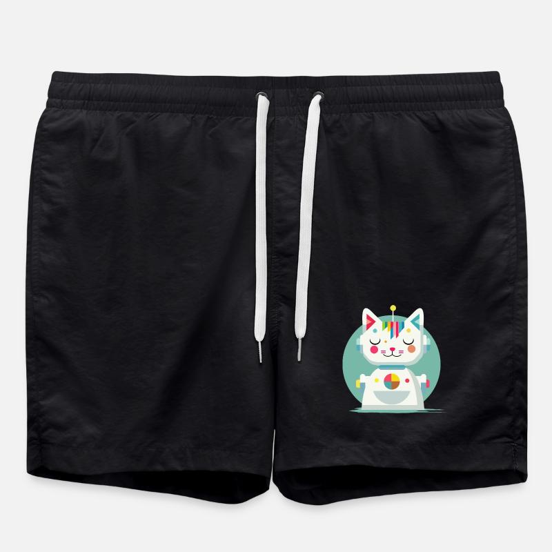 Geometric Robot Cat – Creative Illustration - Swim Trunks - black