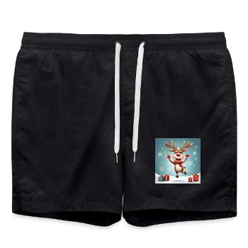 joyeux Noël, joyeuses fêtes; rennes - Short de bain - noir - Devant - AI Model Male 185 light (185cm)