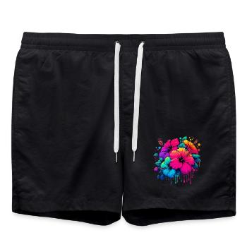 Fleurs d’hibiscus - Short de bain - noir - Devant - AI Model Male 185 light (185cm)