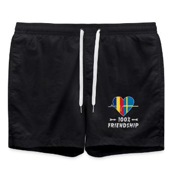 Rumänien und Schweden 100% Freundschaft - Badeshorts - Schwarz - Vorne - AI Model Male 185 light (185cm)
