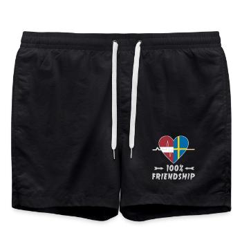 Lettland und Schweden 100% Freundschaft - Badeshorts - Schwarz - Vorne - AI Model Male 185 light (185cm)