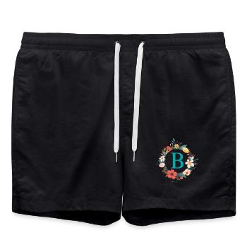 B Monogram, Flower Wreath, Personalizable - Swim Trunks - black - Front - AI Model Male 185 light (185cm)