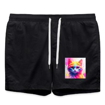 Œuvre d’art vibrante de chat arc-en-ciel - Short de bain - noir - Devant - AI Model Male 185 light (185cm)