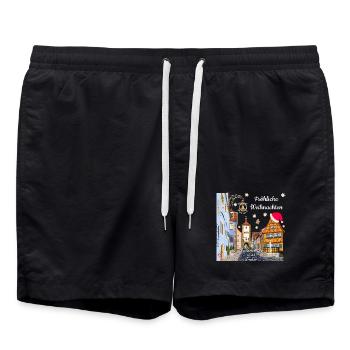Rothenburg ob der Tauber, Fröhliche Weihnachten - Badeshorts - Schwarz - Vorne - AI Model Male 185 light (185cm)