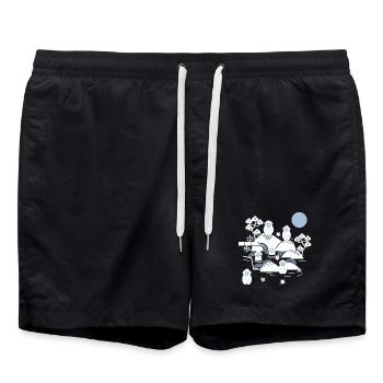 Singes frissonnants dans une source chaude l blanc bleu marine - Short de bain - noir - Devant - AI Model Male 185 light (185cm)