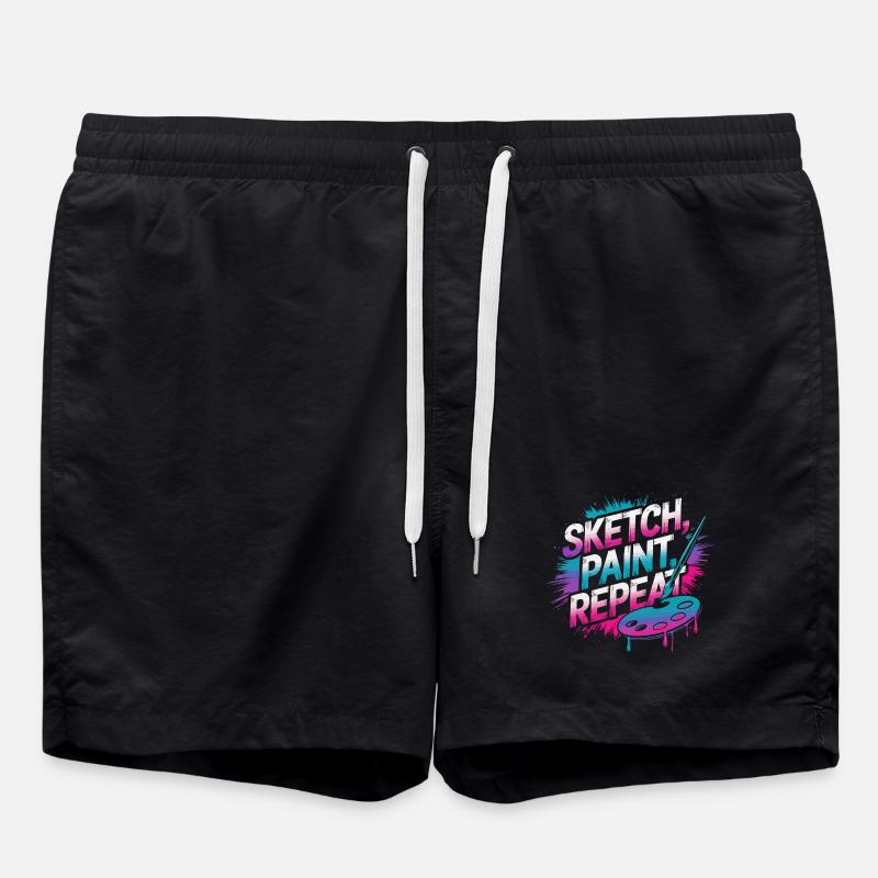 Sketch Paint Repeat Art Design - Swim Trunks - black