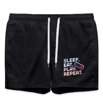 Schlaf Essen Spielen Wiederholen Gaming Design - Badeshorts - Schwarz - Vorne - AI Model Male 185 light (185cm)