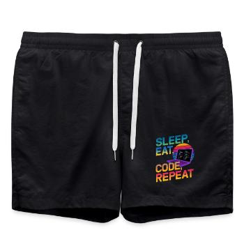 Sleep Eat Code Repeat Gift pour Coder - Short de bain - noir - Devant - AI Model Male 185 light (185cm)