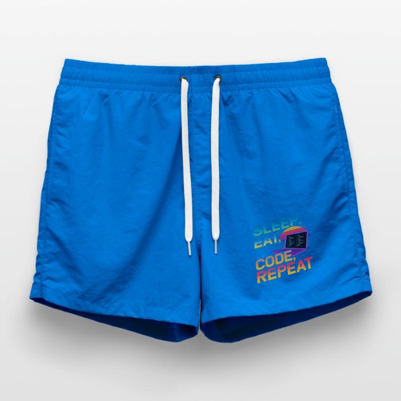 Sleep Eat Code Repeat Gift For Coder Swim Trunks