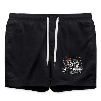 Snowman with Christmas window motif - Swim Trunks - black - Front - AI Model Male 185 light (185cm)