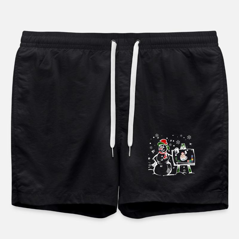 Snowman with Christmas window motif - Swim Trunks - black