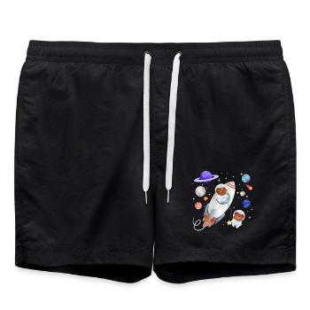 Dog and teddy bear explore space - Swim Trunks - black - Front - AI Model Male 185 light (185cm)