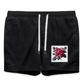 Red rose - Swim Trunks - black - Front - AI Model Male 185 light (185cm)