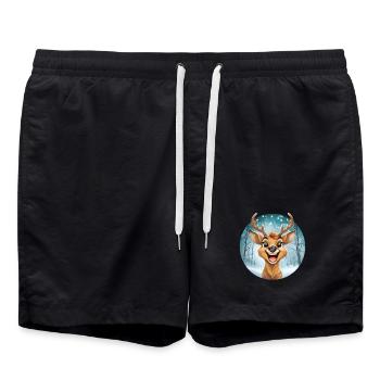 Festliches Rentier, verschneiter Winterlandschaft - Badeshorts - Schwarz - Vorne - AI Model Male 185 light (185cm)