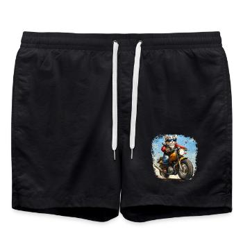 Katzen Motorradfahrer / Motorrad Katze - Badeshorts - Schwarz - Vorne - AI Model Male 185 light (185cm)
